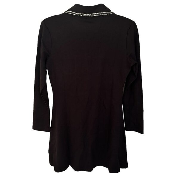 Sonja Morgan Black Collared Long Sleeve Mini Dress Beaded Trim, Size Large NWT - Picture 10 of 15